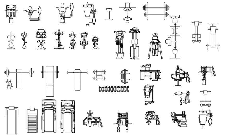 CAd drawings details of gym equipment - Cadbull